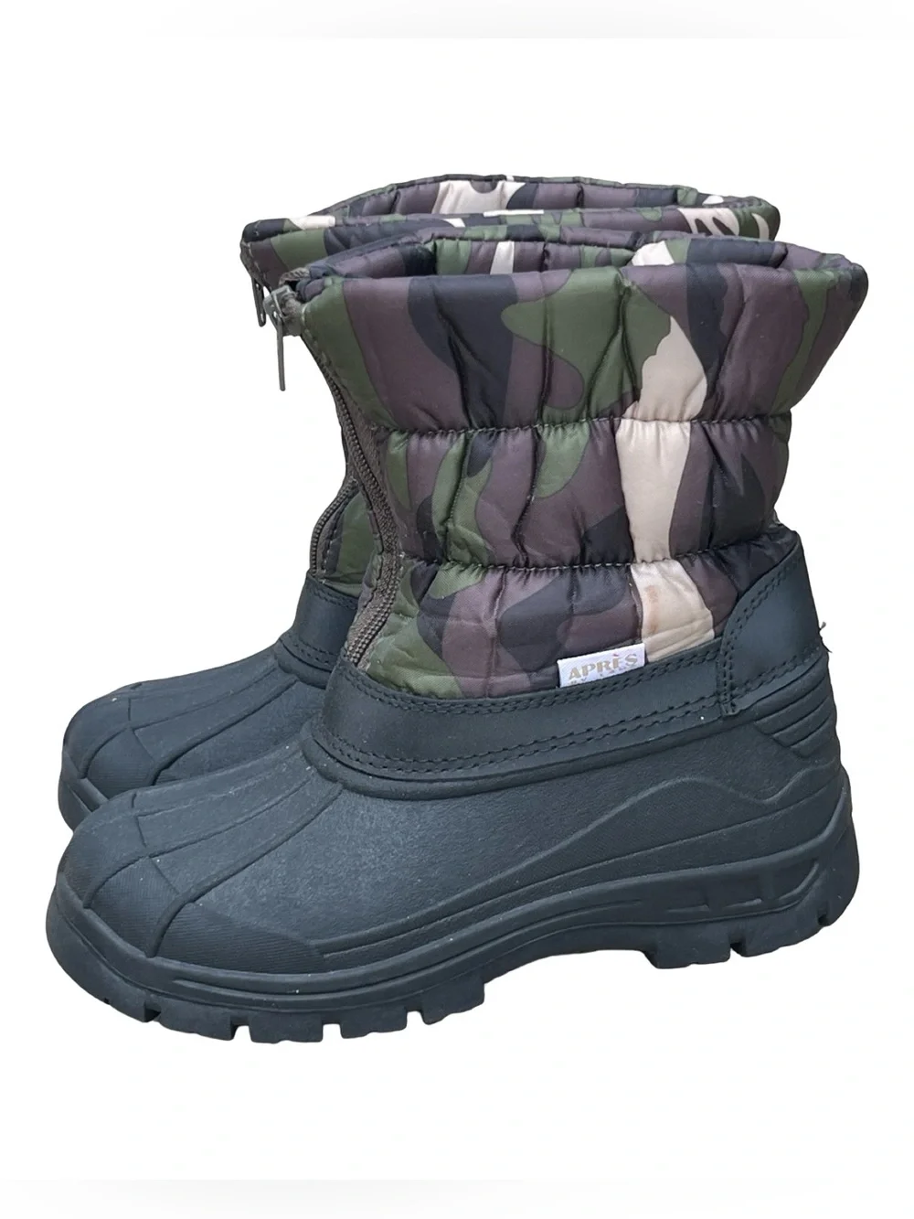 Like New! Youth Camo Insulated Winter Snow Boots Size 4Y Waterproof Zip